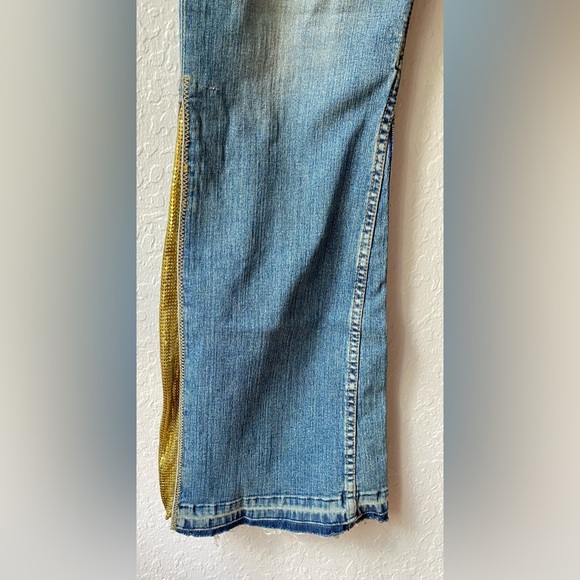 Vintage Allen B Y2k Festival Rave Flared Jeans Funky Pop Princess Gold VTG 32 - Picture 3 of 7